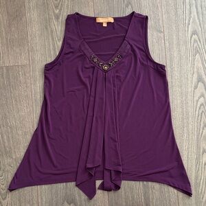 Ellen Tracy Tank Top Purple Women's Small Jeweled Sleeveless Blouse Mob Wife